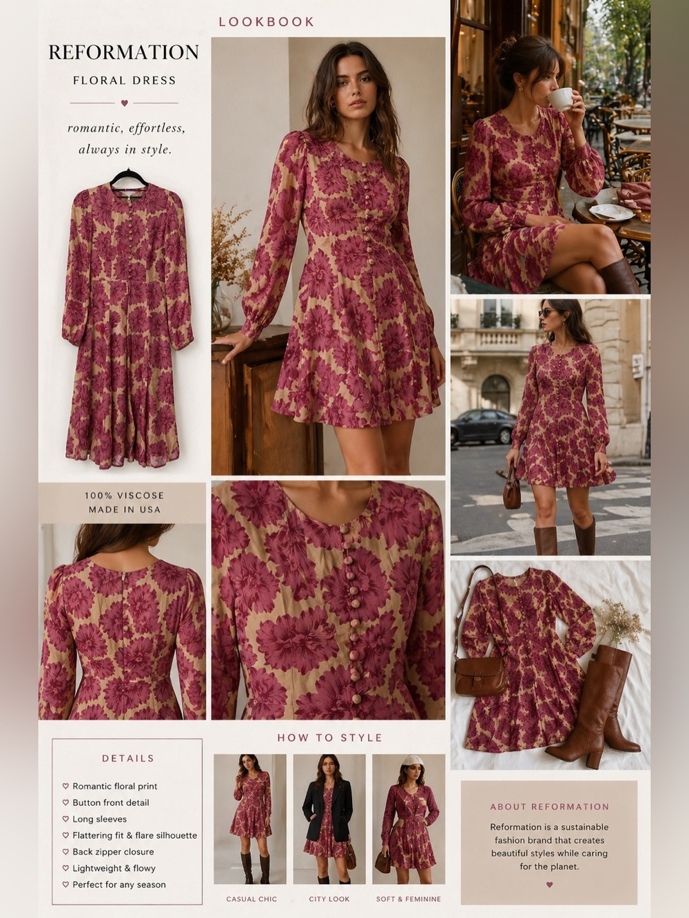 Reformation Floral Mini Dress Size 0 Romantic Cottagecore Pink